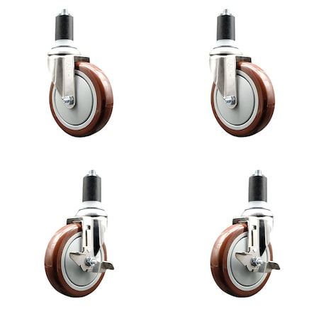 Service Caster 5 Inch 316SS Maroon Poly Swivel 1-1/2 Inch Expanding Stem Caster Brake SCC, 2PK SS316EX20S514-PPUB-MRN-2-TLB-2-112